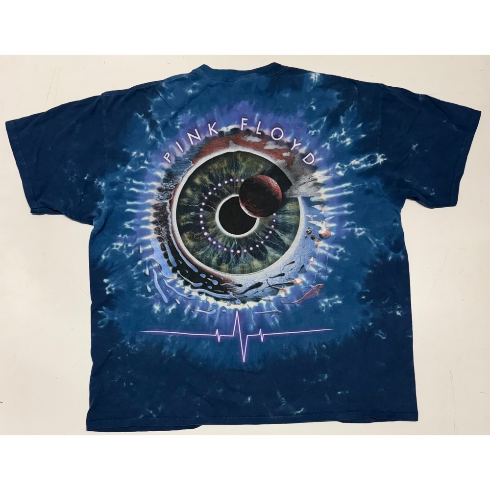 VTG Y2K Liquid Blue Pink Floyd Pulse Tie Dye T-Shirt Blue 2XL 2005 Rock Band Tee